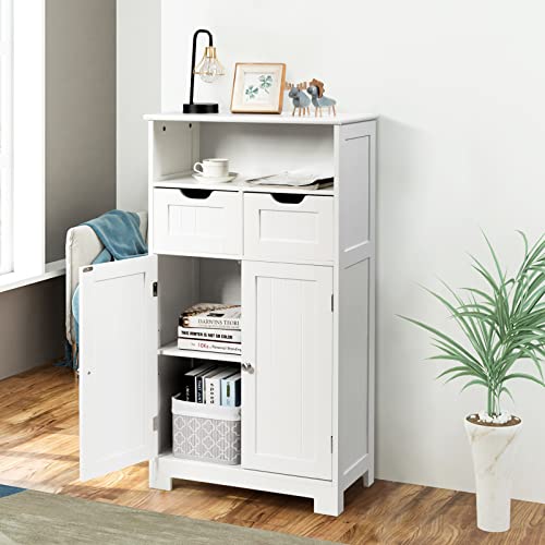 Black Bathroom Floor Cabinet with 2 Removable Drawers, 2 Doors & Adjustable Shelf A5545