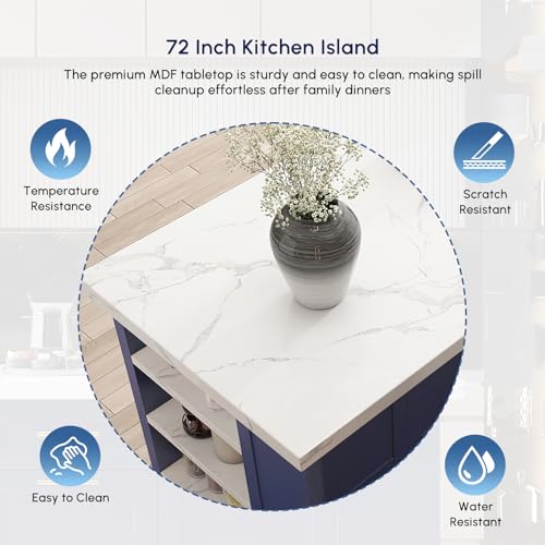 72'' White Kitchen Island with 3 Drawers D280