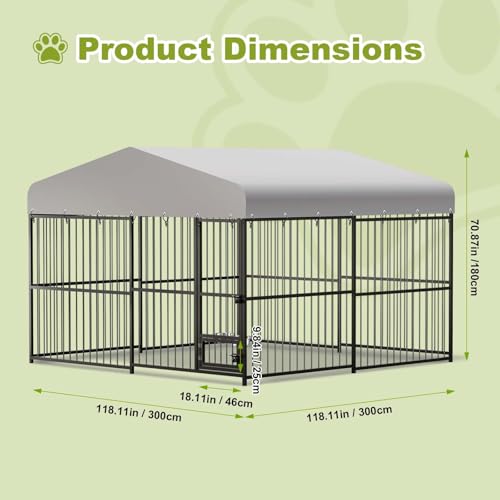 10x10x6 FT Heavy-Duty Outdoor Dog Kennel with Roof Cover and Lock S91931