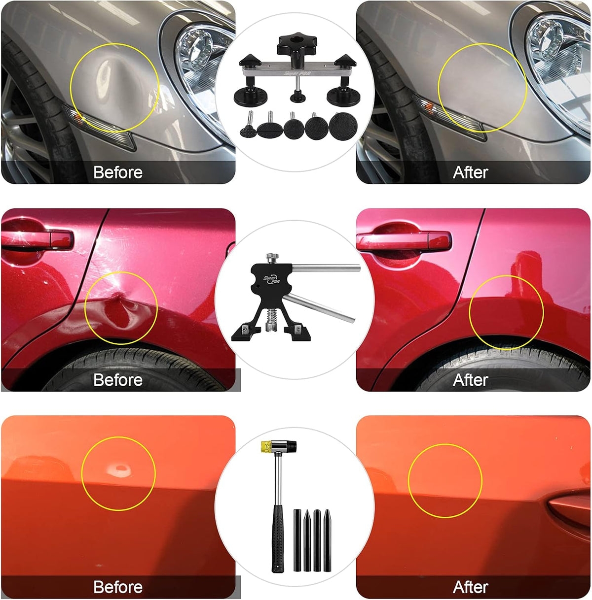 Auto Body Dent Remover Tools with LED Light Board and Storage Bag J808