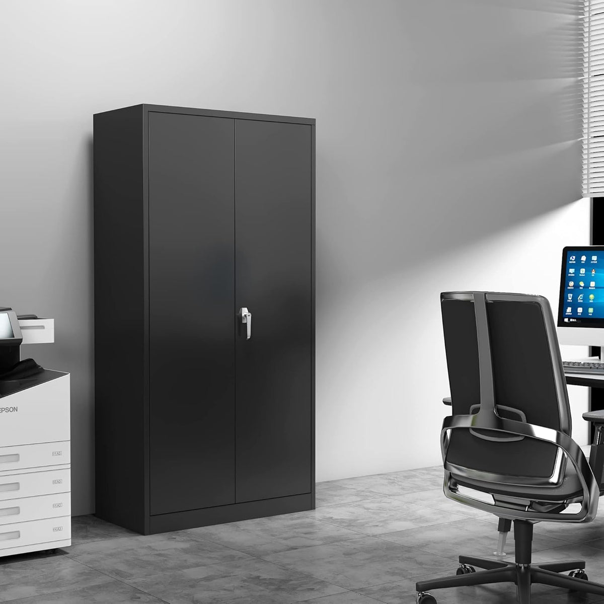 Black Metal Storage Cabinet with 4 Adjustable Shelves W5035