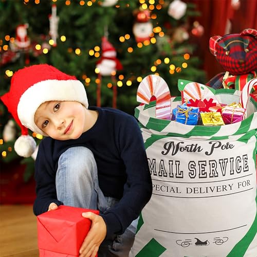 2 Pack Christmas Stripe Canvas Santa Sack with Drawstring C4036