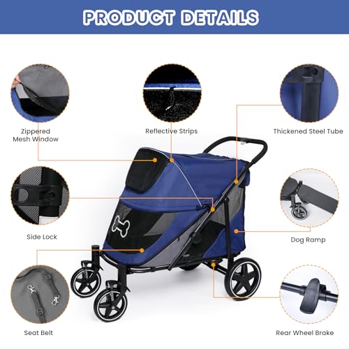 Navy Blue Pet Stroller with Access Ramp G98748