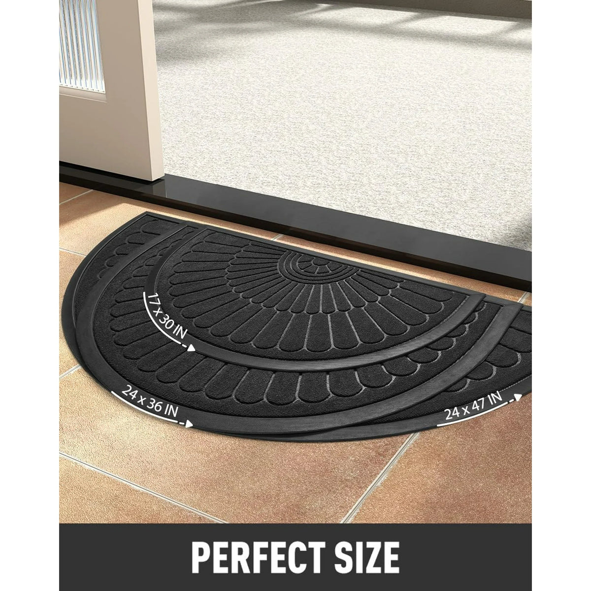 Black 24”x47” Durable Rubber Non Slip Door Mat X8676