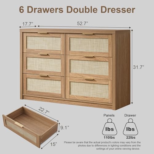 6 Drawer Rattan Wood Dresser T272414