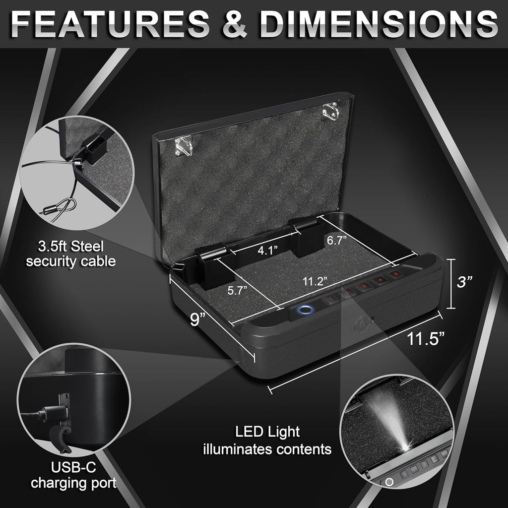 Biometric Gun Safe for Handgun with Fingerprint Reader, PIN Keypad and Folding Key A743