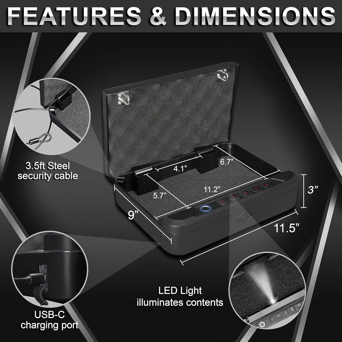 Biometric Gun Safe for Handgun with Fingerprint Reader, PIN Keypad and Folding Key A743