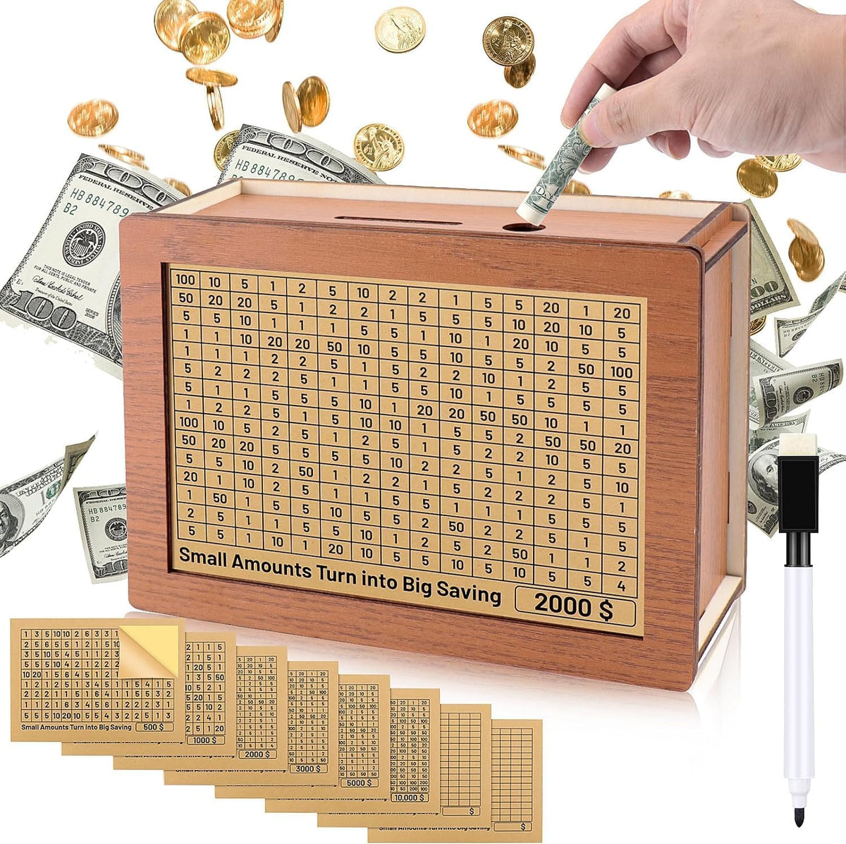 Wooden Savings Box with Coin Counter M45765