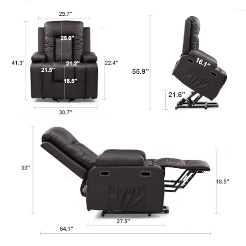 Brown Power Lift Recliner Chair with Massage & Heat S2778