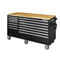 Black 14-Drawer Mobile Workbench with Solid Wood Top F488