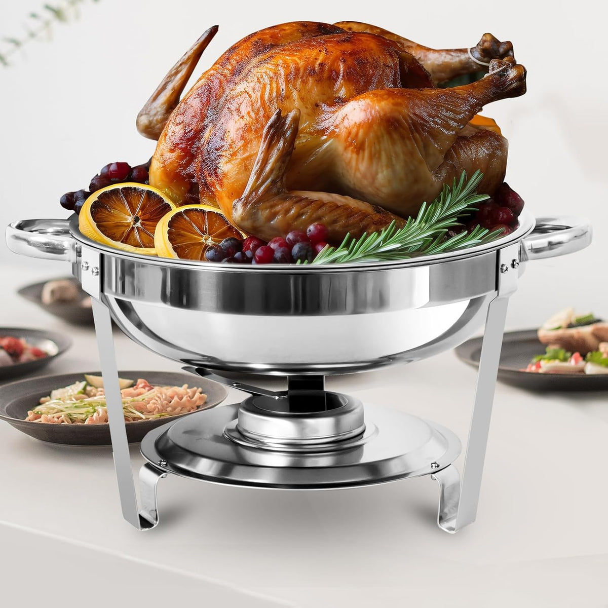 5 Qt Stainless Steel Round Chafing Dish Buffet Set 6 Pack C889242