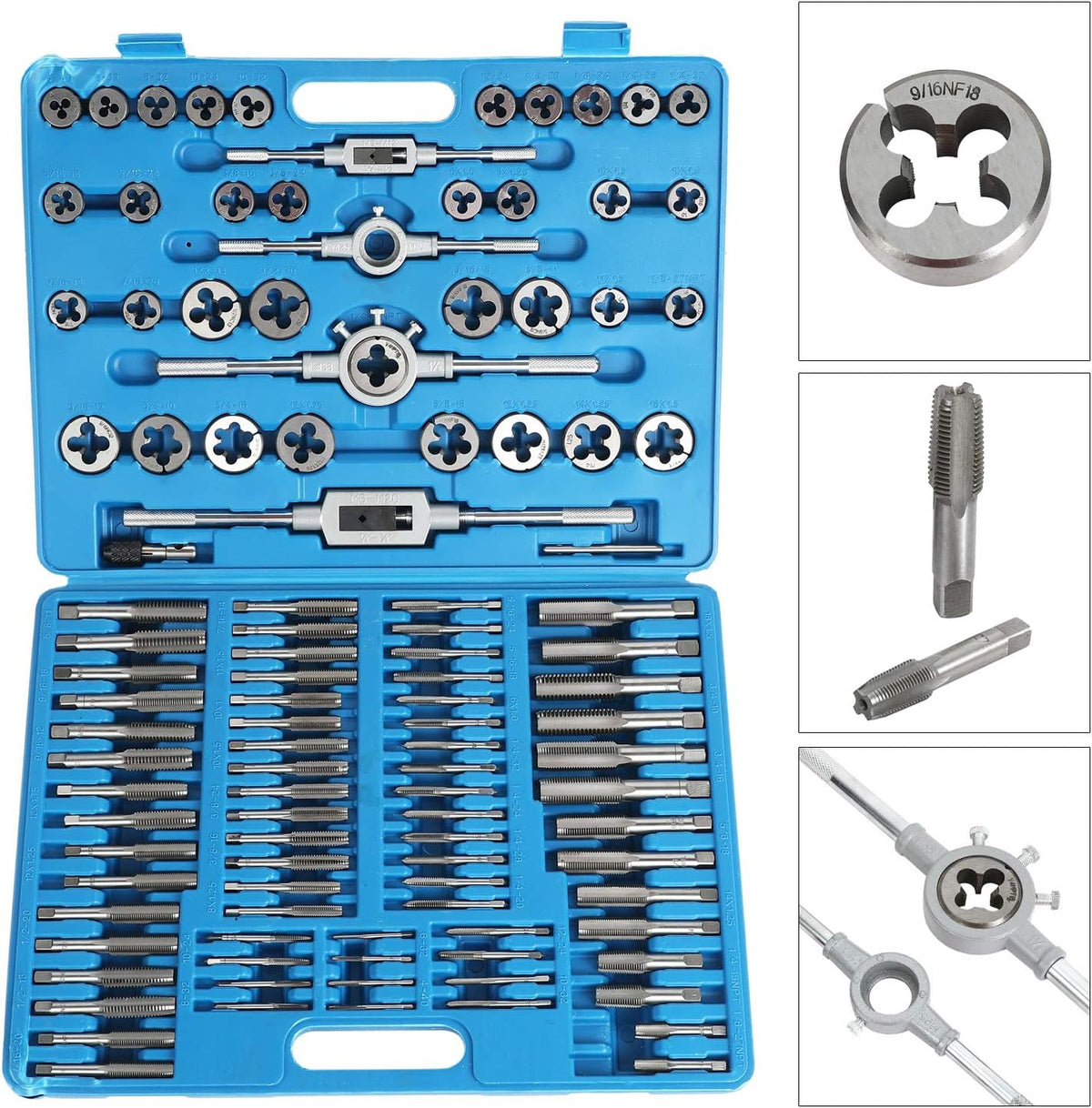 86 Piece Metric and SAE Standard Tap and Die Set with Metal Carrying Case L18970