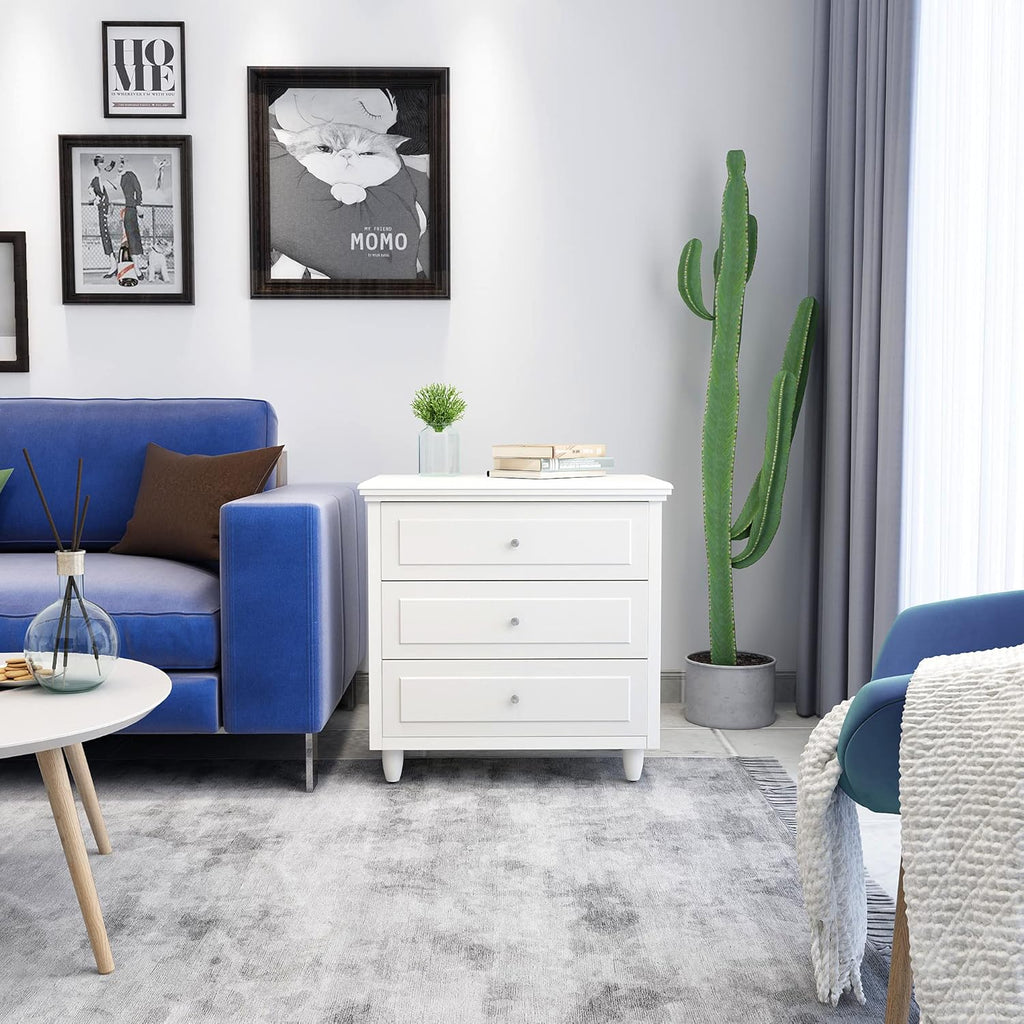 White 3 Drawer Nightstand U8252