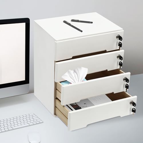 4 Drawers Wood Storage Box with Lockable Drawers H6547
