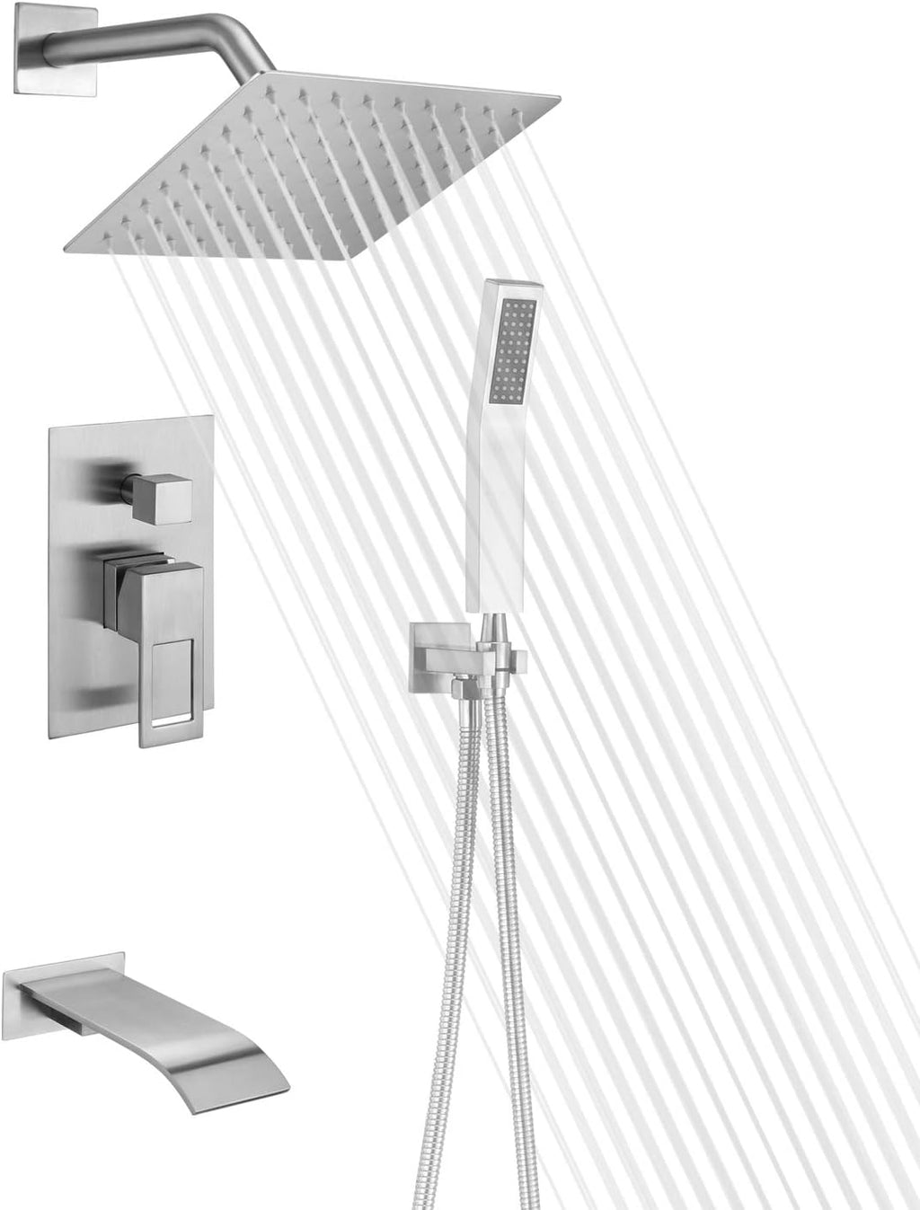Matte Black Shower Faucet Set with Tub Spout and Handheld Shower Head B4802