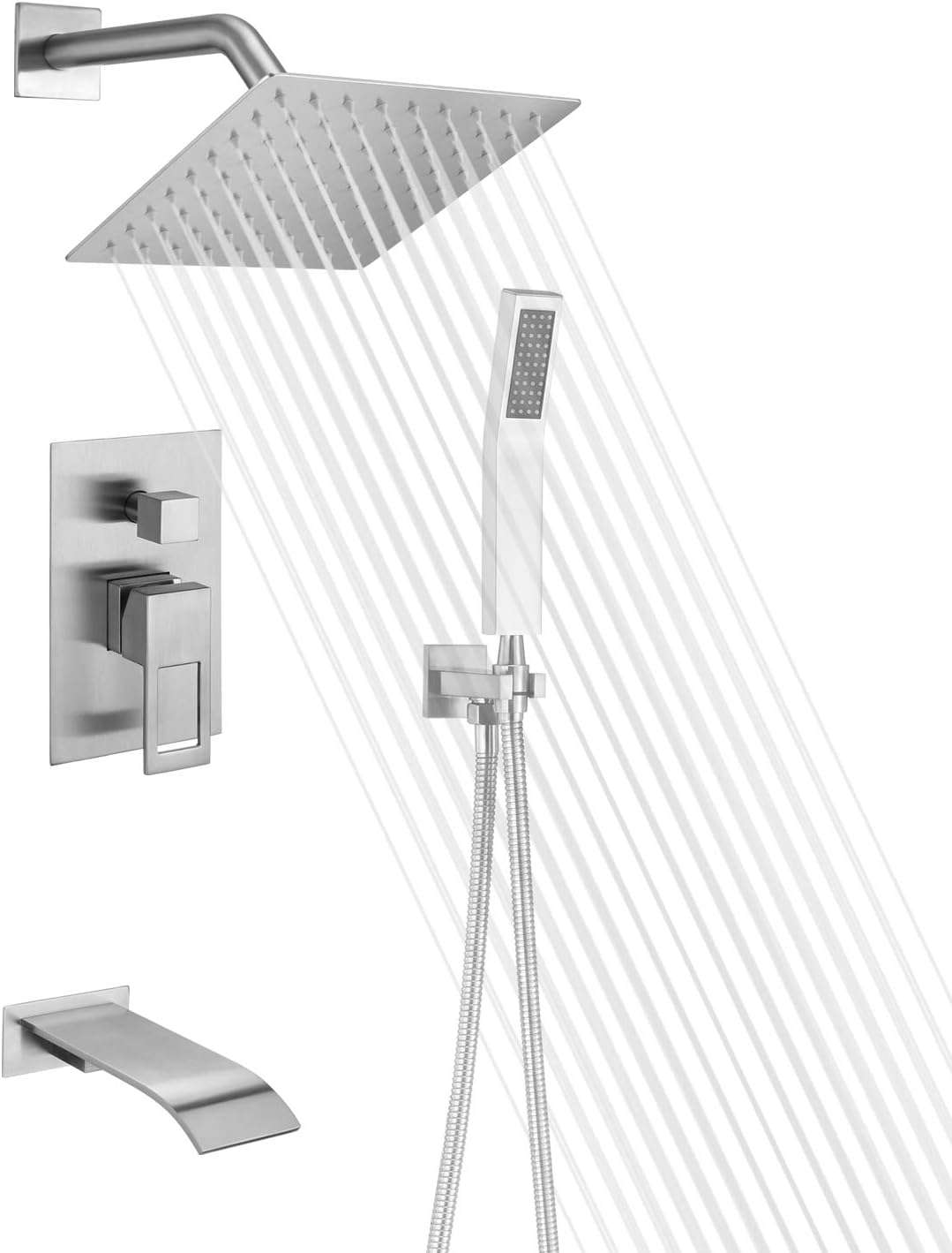 Matte Black Shower Faucet Set with Tub Spout and Handheld Shower Head B4802