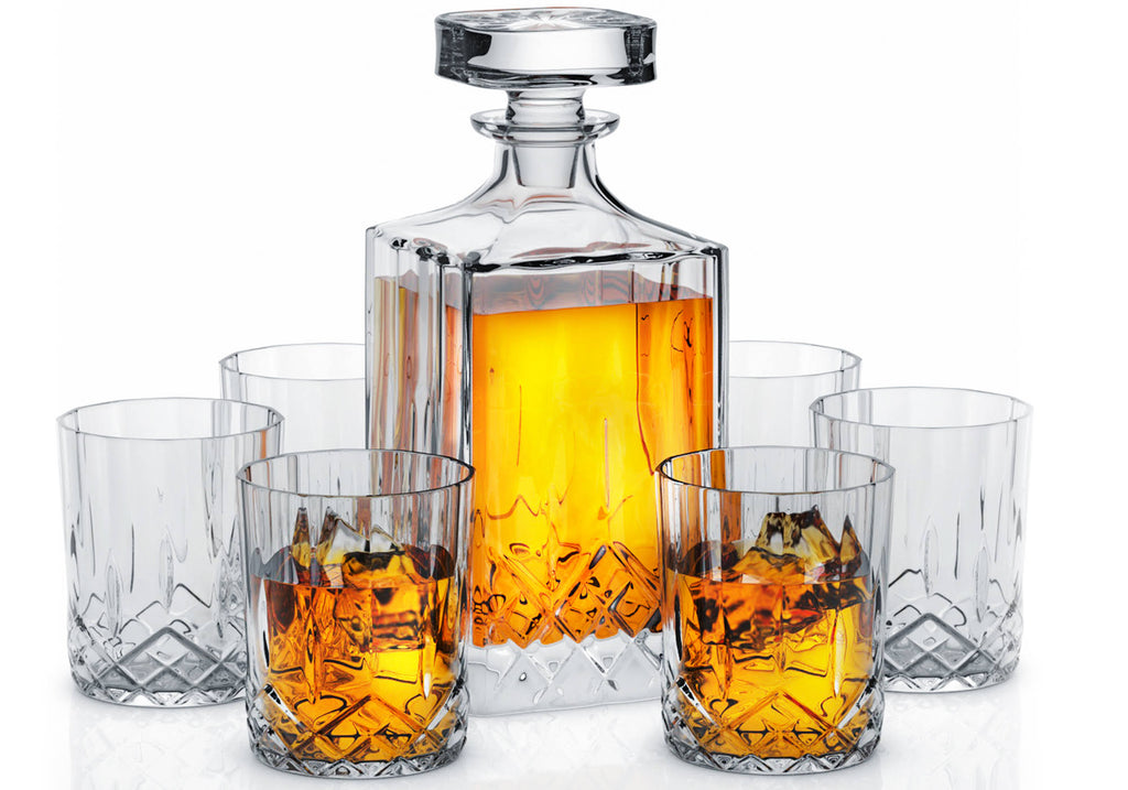 Crystal Decanter Set with 6 Double Old Fashioned Glasses A35630