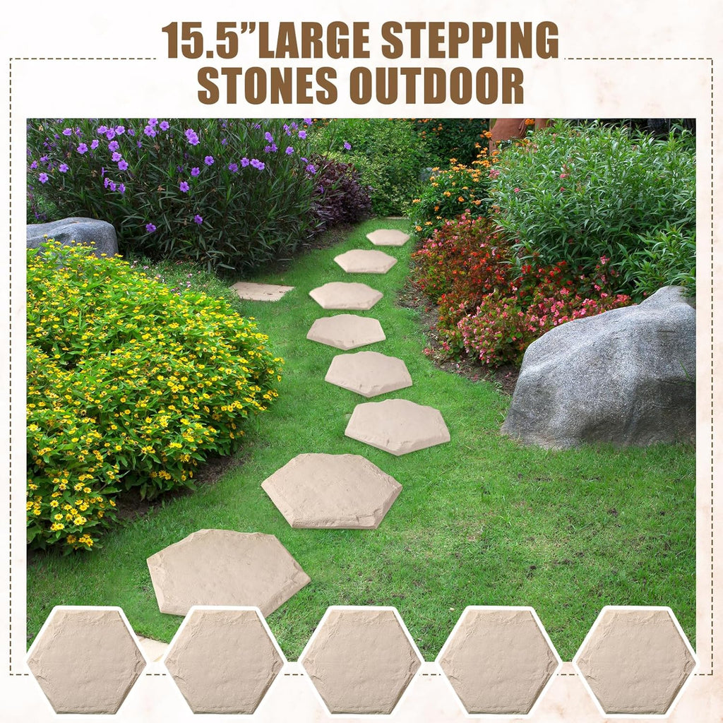 20 Packs 15.5 Inch Resin Beige Stepping Stones with Ground Stakes L325967