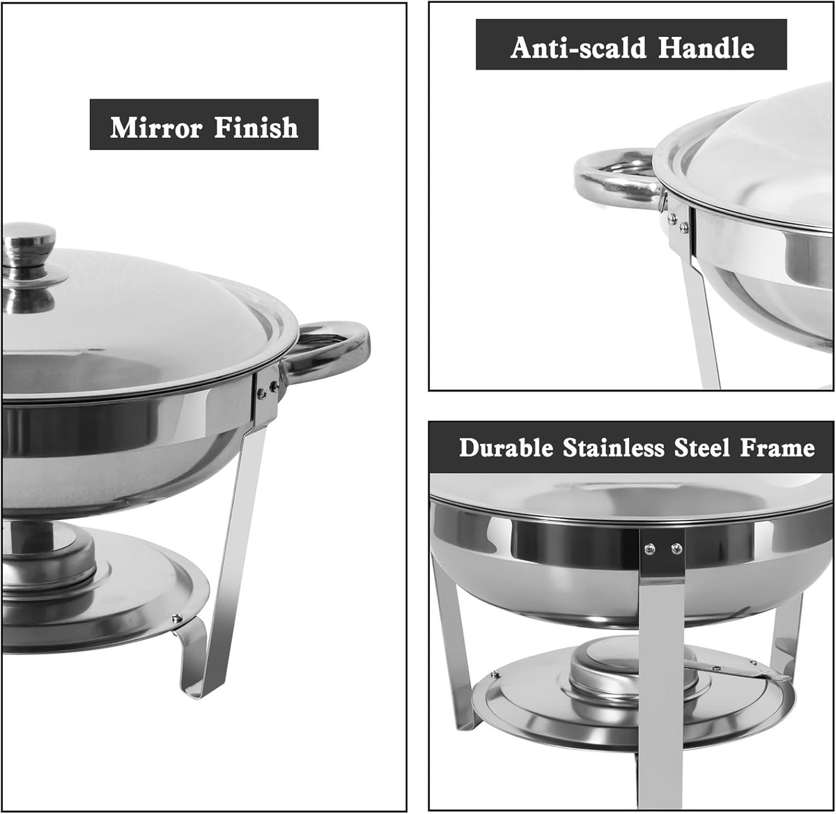 5 Qt Stainless Steel Round Chafing Dish Buffet Set 6 Pack C889242