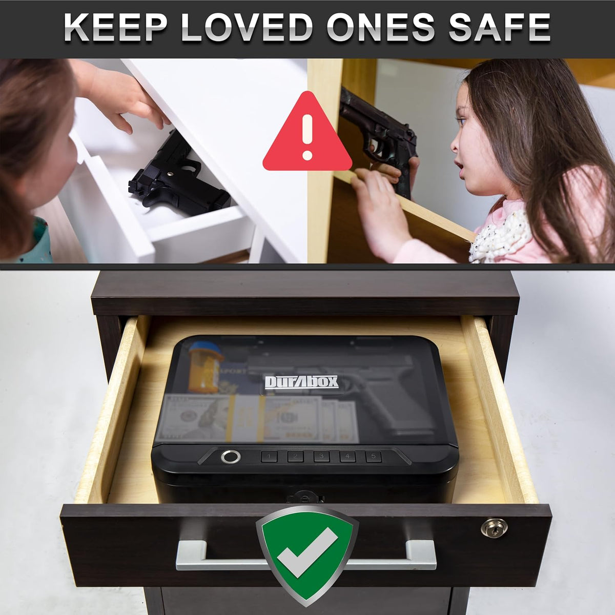 Biometric Gun Safe for Handgun with Fingerprint Reader, PIN Keypad and Folding Key A743