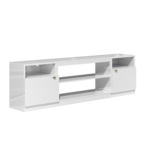 70" High Gloss White TV Stand with Two Doors and Storage Cabinets Y106