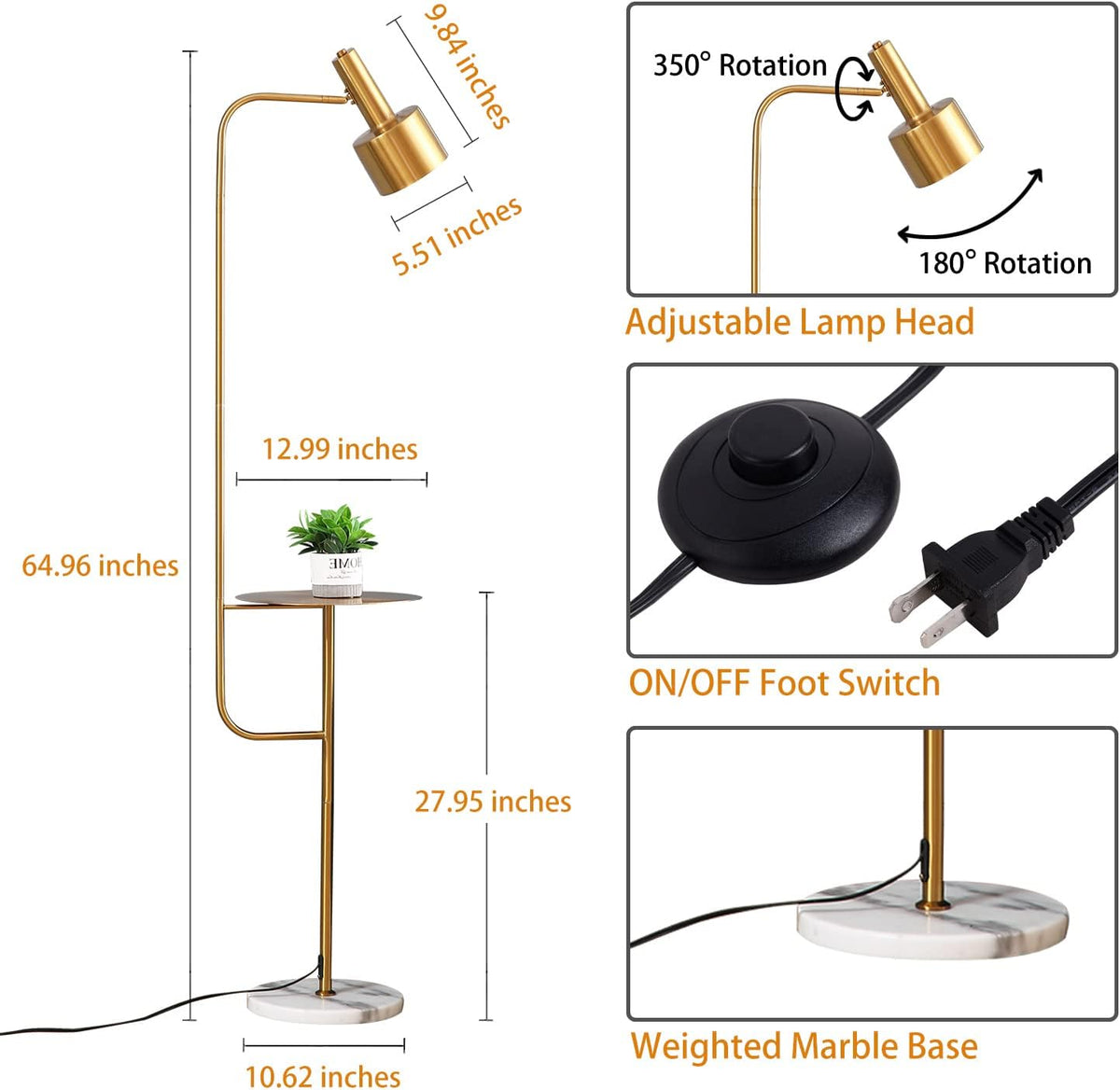 Floor Lamp with Tray and Foot Switch V74097