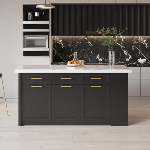 72'' White Kitchen Island with 3 Drawers D280