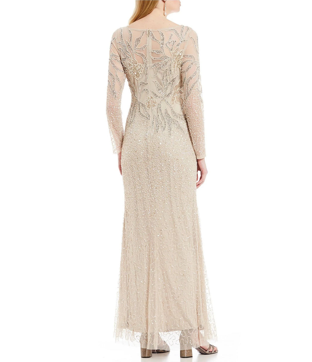 Embellished Illusion Gown - Ivory/Silver K70205
