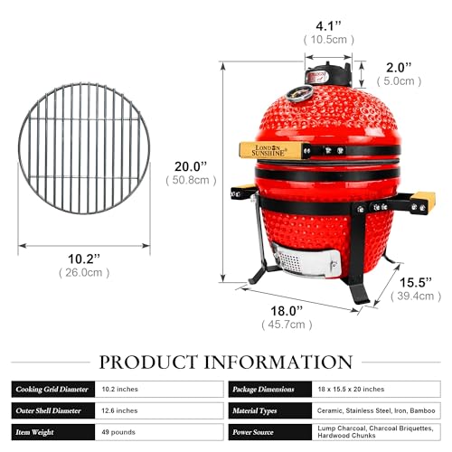 Red 13 inch Portable Ceramic Charcoal Kamado Grill K5532