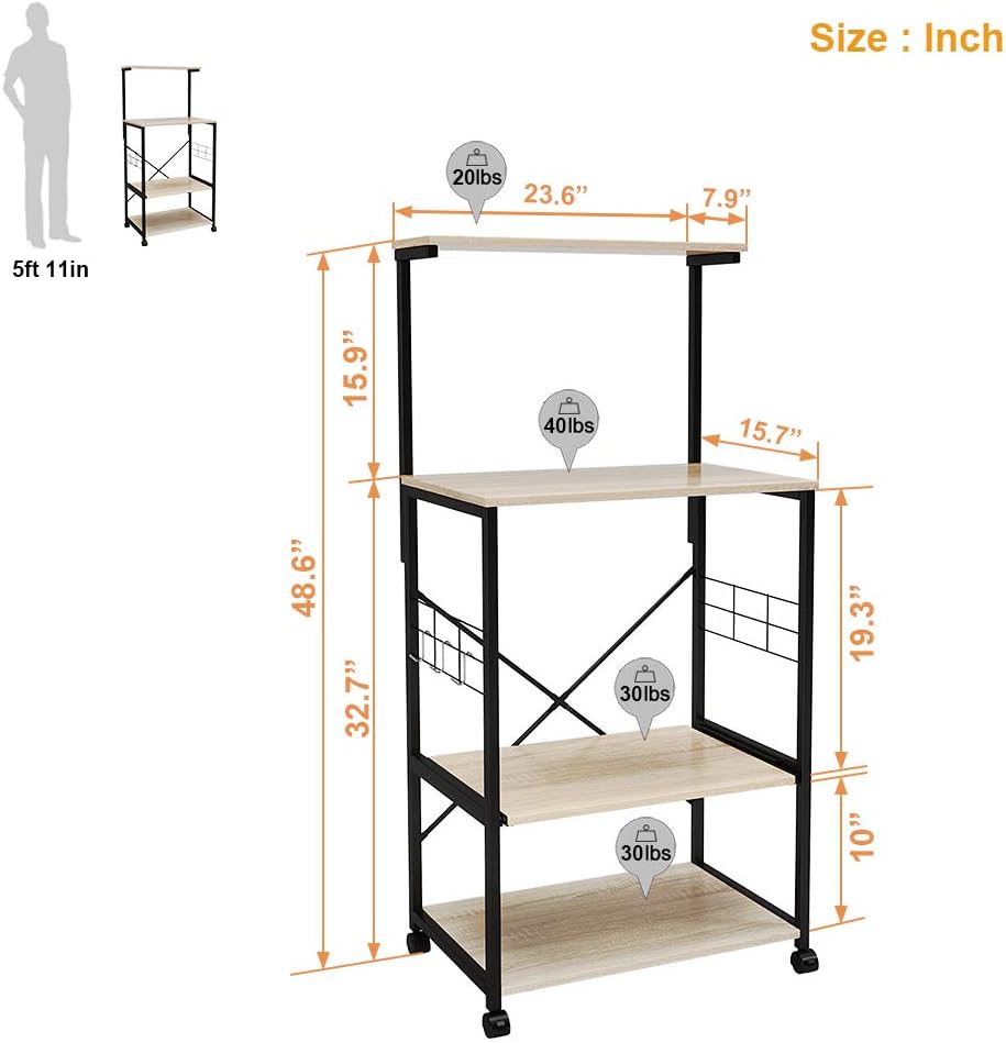 4 Tier Kitchen Bakers Rack with Storage Shelf H220486