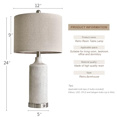 24” Table Lamps Set of 2, 3-Way Dimmable with USB A+C Q3394