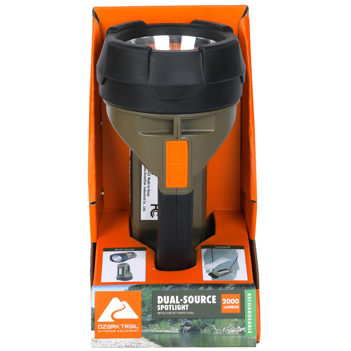 2000 Lumen Dual Source LED Rechargeable Spotlight with 5000 mAh Power Bank, Olive S489