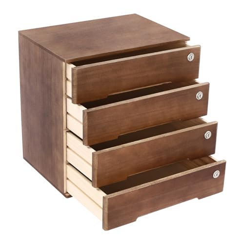 4 Drawers Wood Storage Box with Lockable Drawers H6547