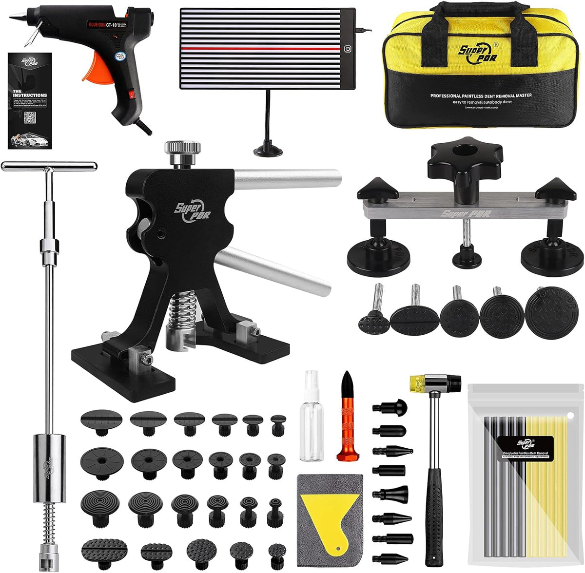 Auto Body Dent Remover Tools with LED Light Board and Storage Bag J808