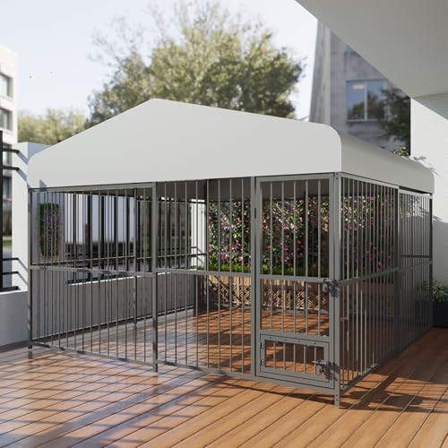 10x10x6 FT Heavy-Duty Outdoor Dog Kennel with Roof Cover and Lock S91931