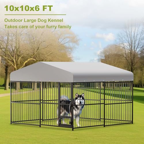 10x10x6 FT Heavy-Duty Outdoor Dog Kennel with Roof Cover and Lock S91931