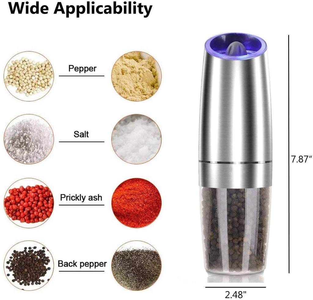 2 Pcs Electric Salt and Pepper Grinder Set Battery Operated Stainless Steel T685