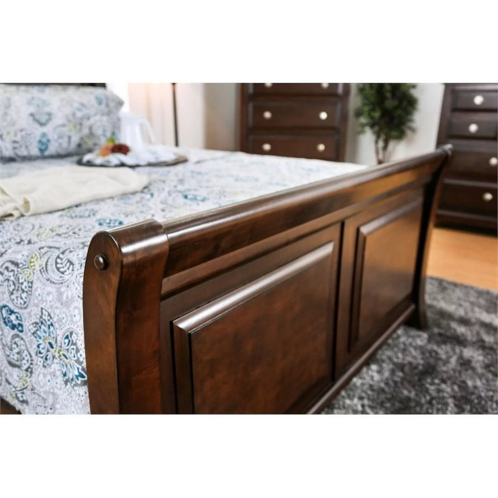 Brown Cherry Wood California King Sleigh Bed P721
