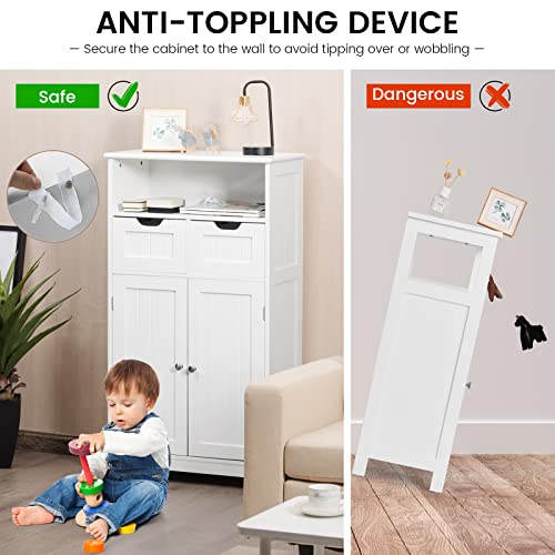 Black Bathroom Floor Cabinet with 2 Removable Drawers, 2 Doors & Adjustable Shelf A5545