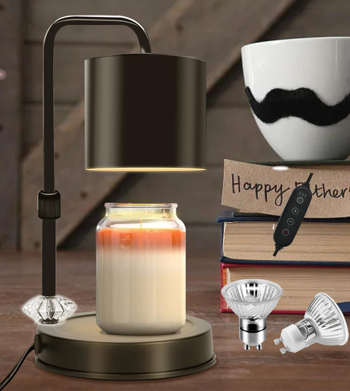 Candle Warmer Lamp with Timer, Adjustable Dimmable, 2 Bulbs I29237