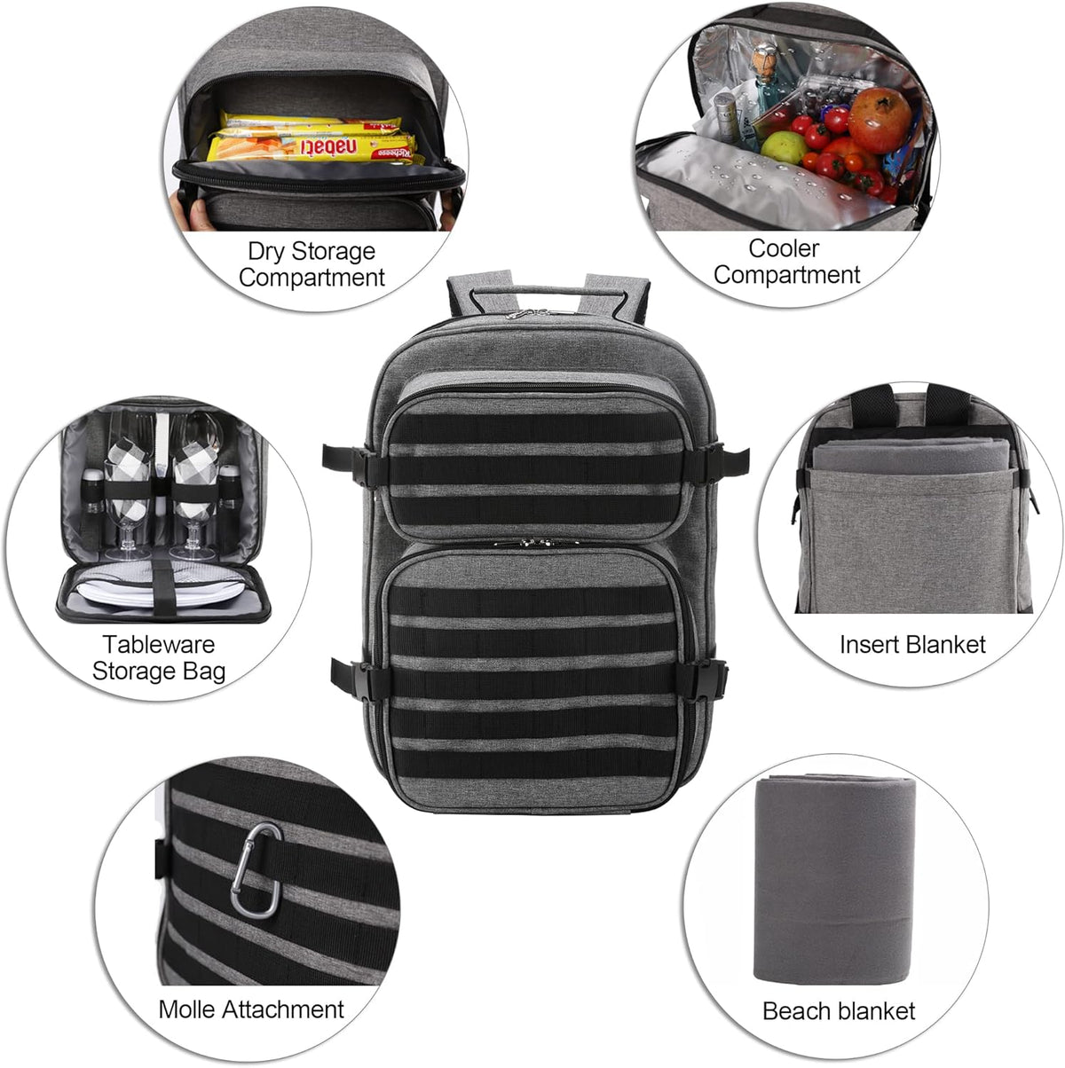 Picnic Backpack Cooler Bag for 2 Person Set with Insulated Compartment, Fleece Blanket, Cutlery Set N422