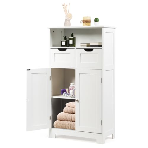 Black Bathroom Floor Cabinet with 2 Removable Drawers, 2 Doors & Adjustable Shelf A5545