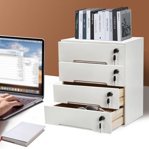 4 Drawers Wood Storage Box with Lockable Drawers H6547