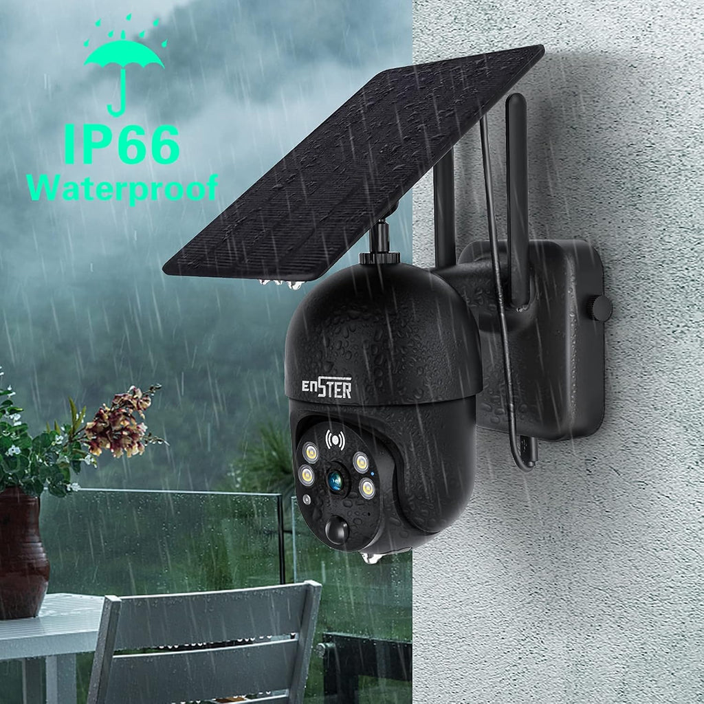 Solar Panel Security Surveillance Camera Outdoor Wireless 2.4g WiFi 360° PTZ Battery Spotlight Color 1080p Night Vision PIR Motion Detection 2-Way Audio Siren SD Cloud Storage IP65 Waterproof N97263