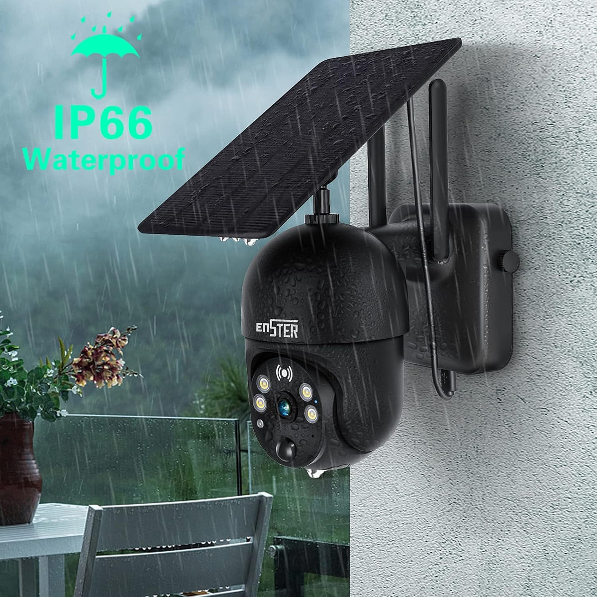 Solar Panel Security Surveillance Camera Outdoor Wireless 2.4g WiFi 360° PTZ Battery Spotlight Color 1080p Night Vision PIR Motion Detection 2-Way Audio Siren SD Cloud Storage IP65 Waterproof N97263