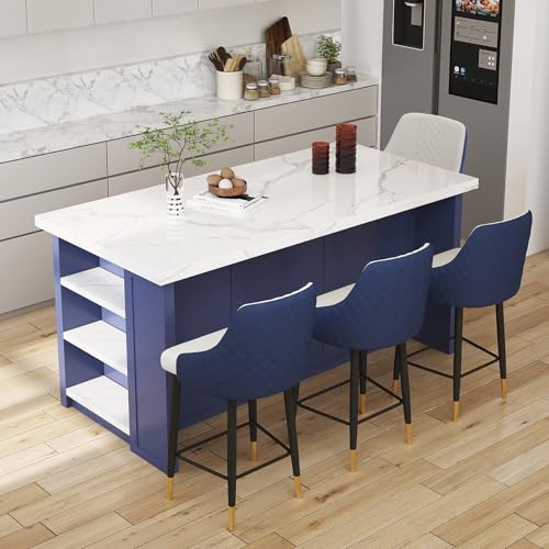 72'' White Kitchen Island with 3 Drawers D280