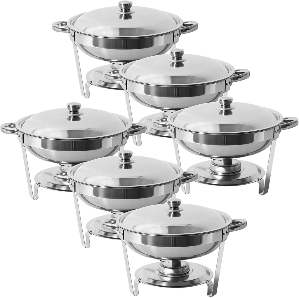 5 Qt Stainless Steel Round Chafing Dish Buffet Set 6 Pack C889242
