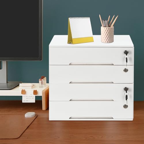 4 Drawers Wood Storage Box with Lockable Drawers H6547