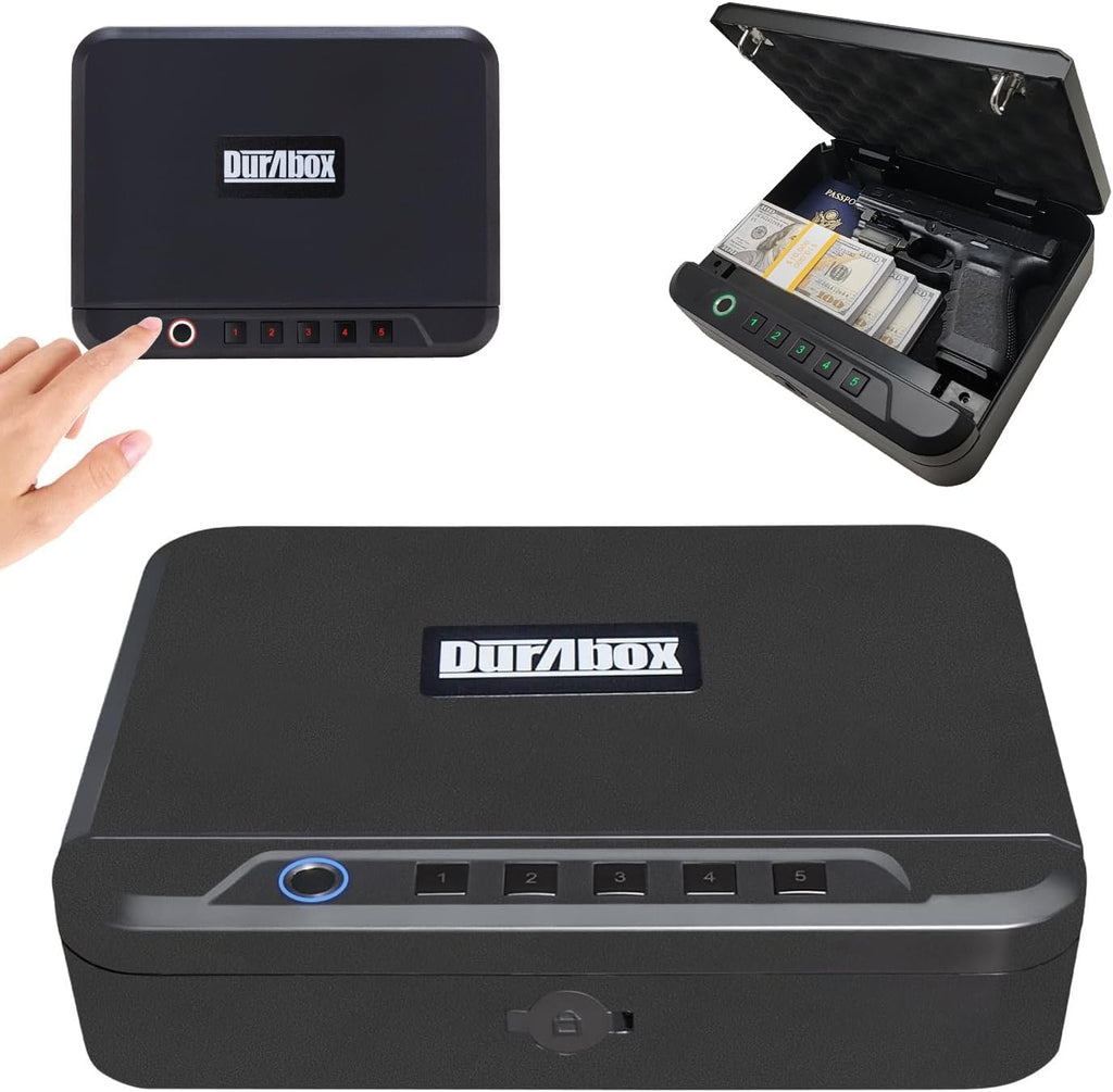 Biometric Gun Safe for Handgun with Fingerprint Reader, PIN Keypad and Folding Key A743