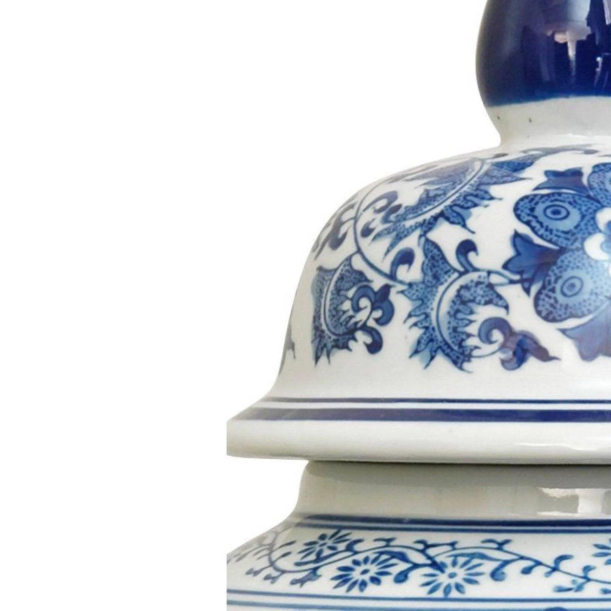 18" Floral Blue & White Porcelain Temple Jar U613754